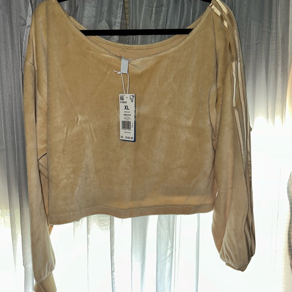 ADIDAS Velour Off Shoulder crop top sweater - Picture 1 of 5